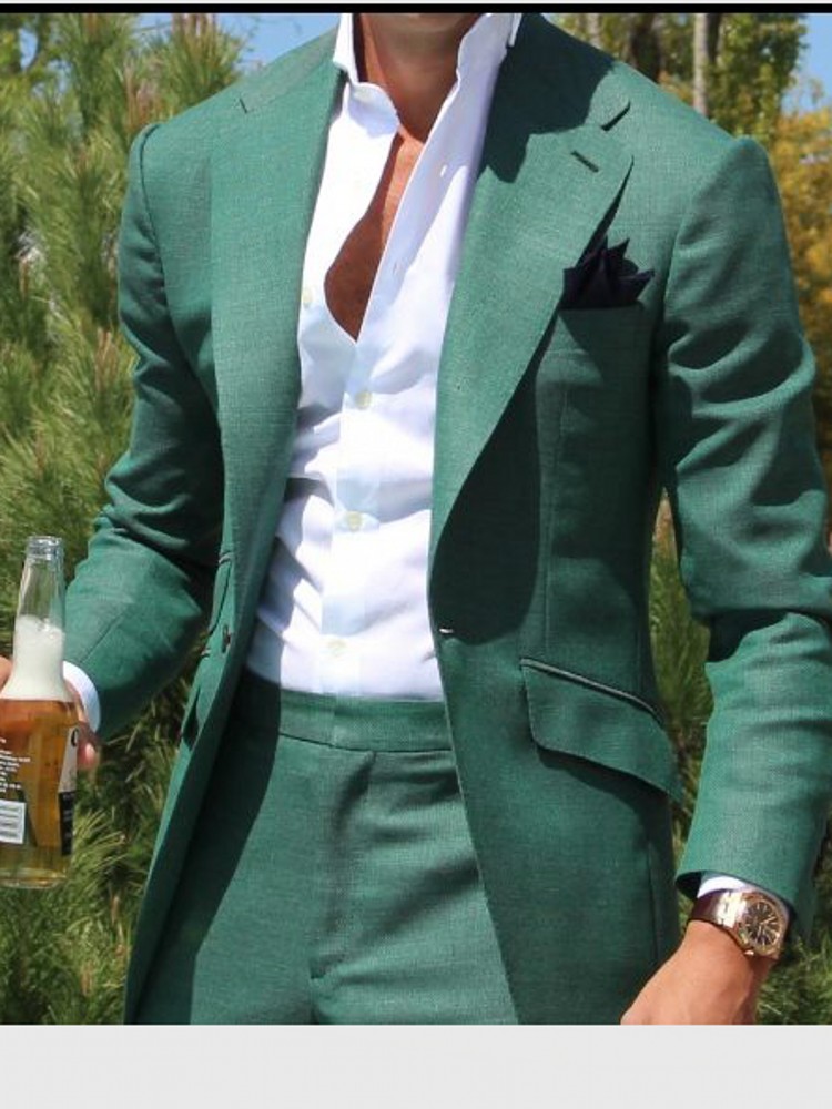 Handsome Green Groom Tuxedos Groomsmen Business Suit Mens Coat Blazer Trousers 2 Sets Customize Size