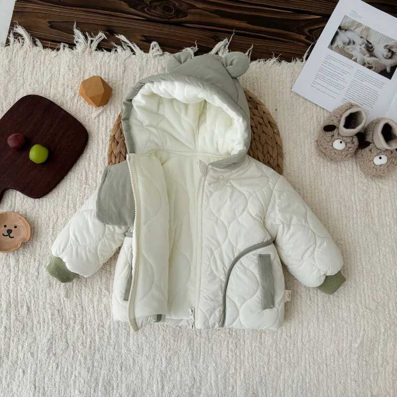 2024 Winter Korean Baby Boys Parkas Cotton Quilted Hooded Thickened Infant Boys Jacket Toddler Boys Outerwears CoatXJ241214