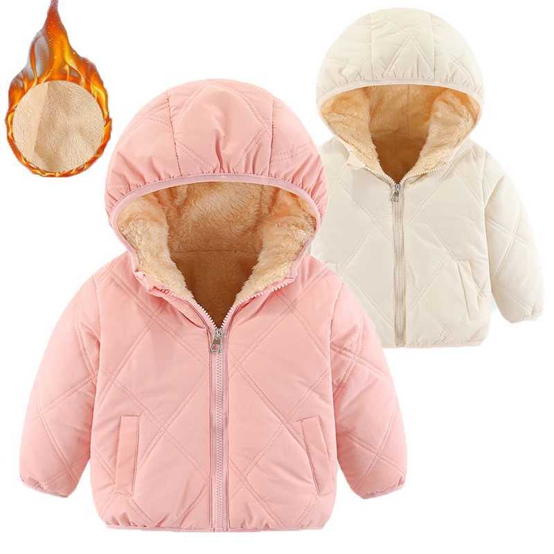 Winter Keep Warm Girls Jacket Lined With Velvet Thick Cotton Padded Hooded Coat For Kids Children Keep Out The Cold OuterwearXJ241214