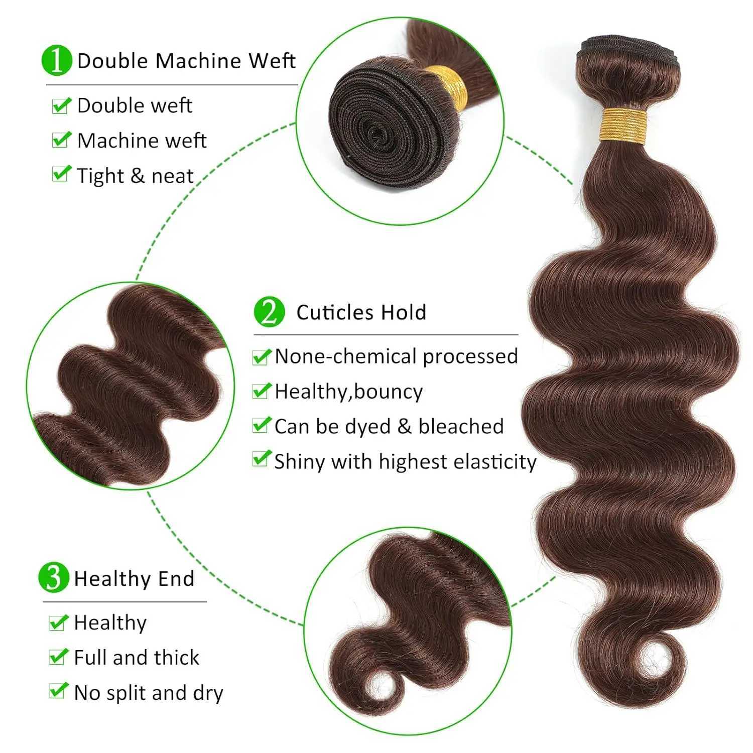 #4 Brown Human Hair Bundles With Clo Brazilian Body Wave Weave Bundles 100% Human Hair Extensions Lace Frontal ClearanceXJ250120