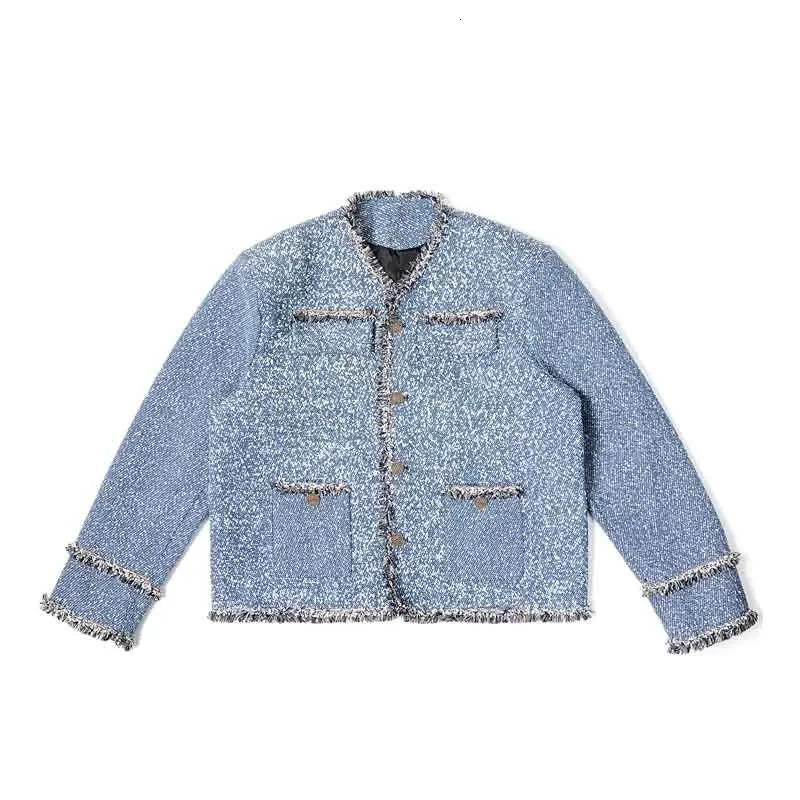 IEFB mens denim silhouette wide jacket mens clothing Korean casual loose patchwork jacket 9C3002 241209
