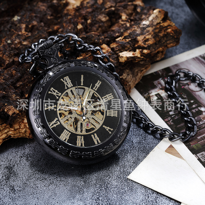 Flip cover skeletonized mechanical pocket watch vintage necklace watch dial diameter 48mm thickness 10mm men and women student pocket watch 005