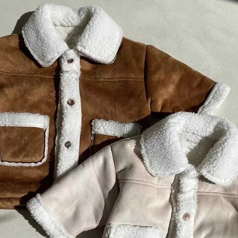 4387 Children Coat 2024 Autumn Korean Color Matching Boys Cardigan Coat Retro Casual Lamb Wool JacketXJ241214