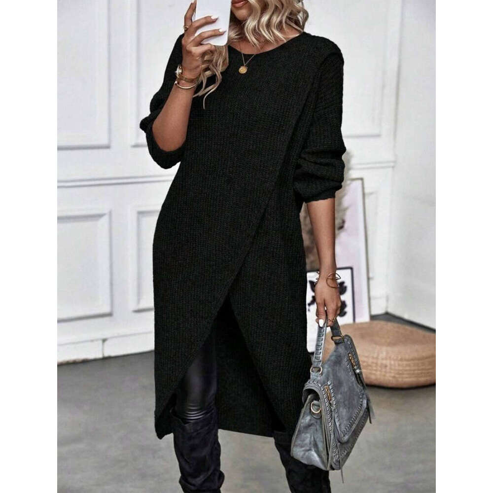 European And American Autumn Clothes Women's Knitted Sweater Long Loose New Dress Jacket