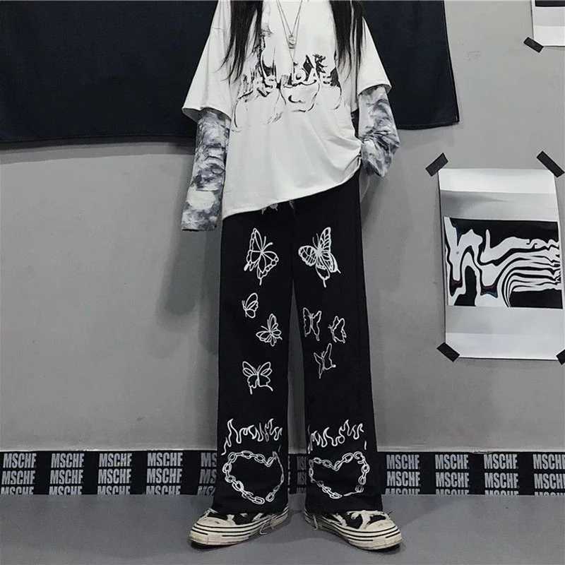 Japanese Y2k Oversize Graphic Wide Sweatpants Men Streetwear Print Casual Track Pants Male Sport Straight Trousers X250319