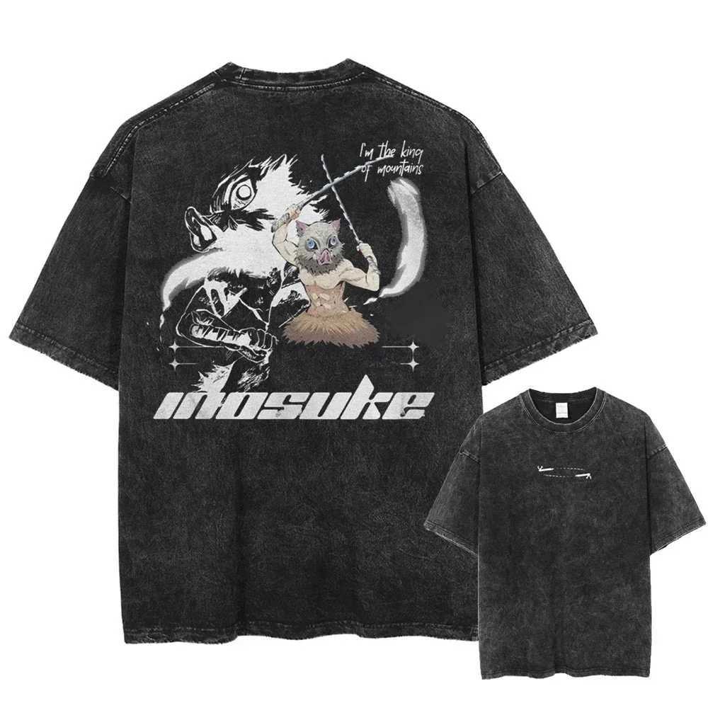 Harajuku Demon Slayer Graphic T Shirt Men Vintage Oversized Anime Washed T Shirts for Women Streetwear Summer Tees Tshirt W241216