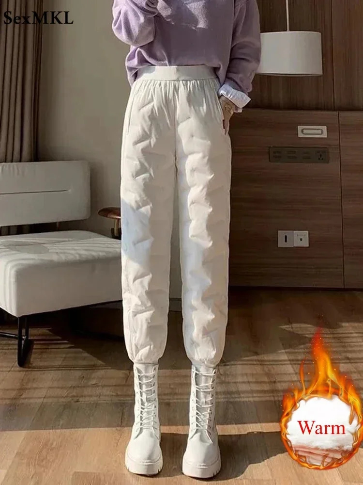 Winter cotton thick warm pants for women Bloomer casual chiffon high waisted Pantalones autumn Sportnie Trouser 241212