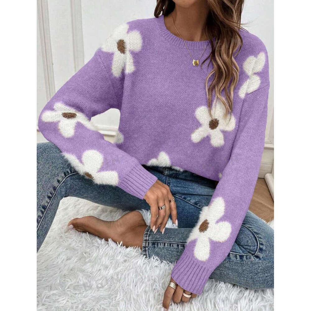 Fashion Pullover Round Neck Long Sleeved Sweater, European And American Foreign Trade Wer Jacquard Clothes, Autumn Women's Clothing