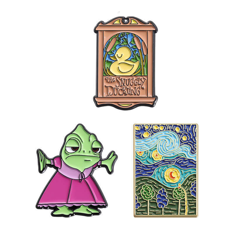 Cartoon Creative Metal Paint Badge Fun Film and Teion Surrounding Monsters Little Yellow Duck Starry Sky Oil Painting Art Brooch