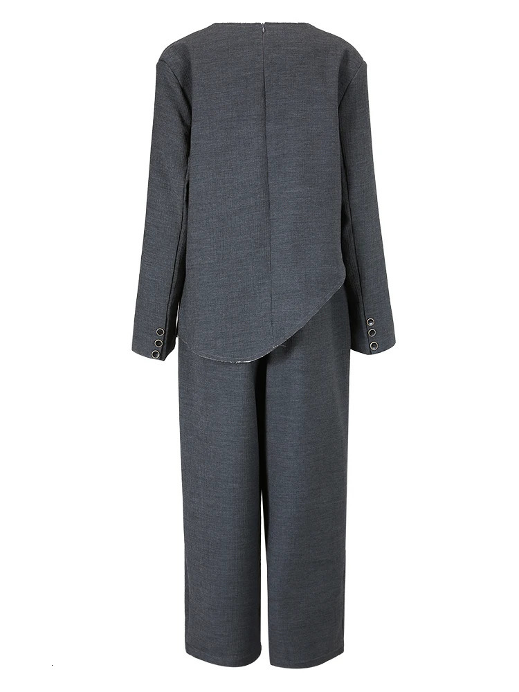 EAM Two Piece Suit Big Size Tshirt Wide Leg Pants Round Neck Long Sleeve Women Fashion Spring Autumn 25X098 241121