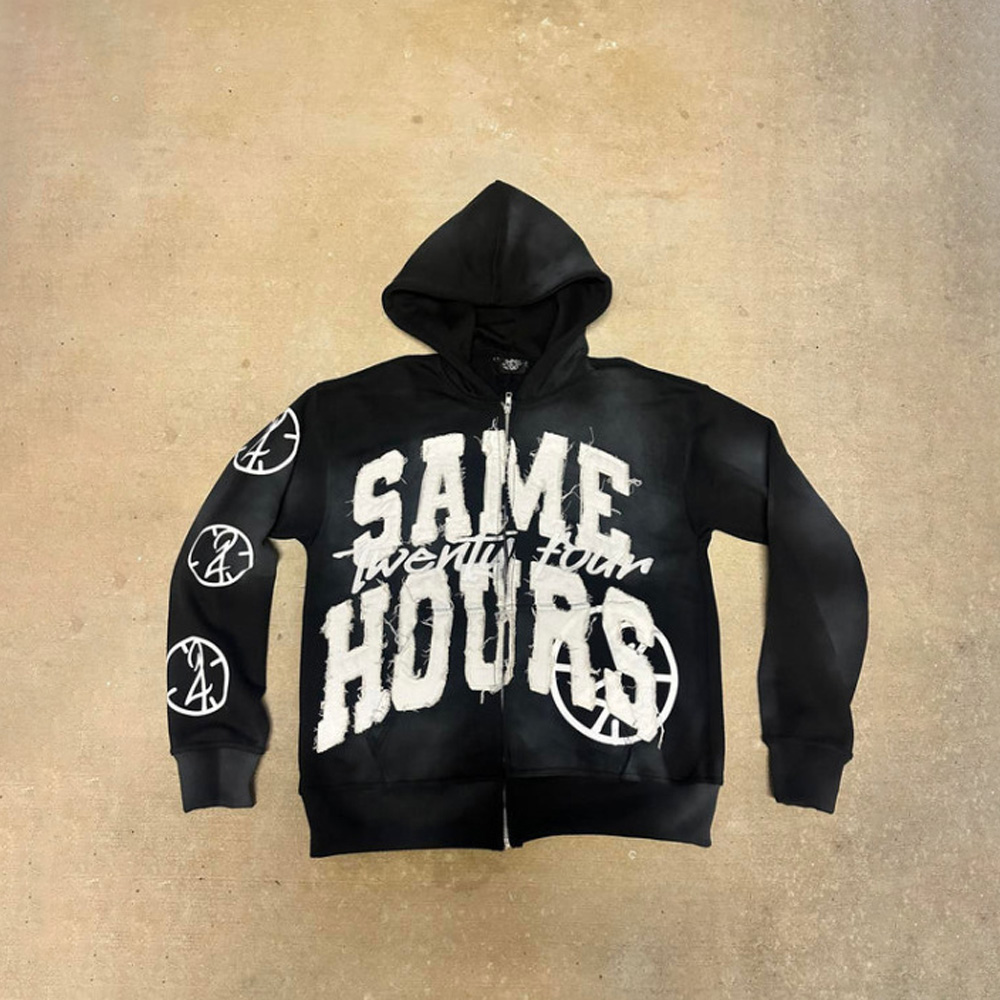 Hip-hop Trendy Streetwear Y2K Harajuku American Retro Letter Print Zipper Hoodie Men's Punk Casual Colorful Oversized Sweatshirt