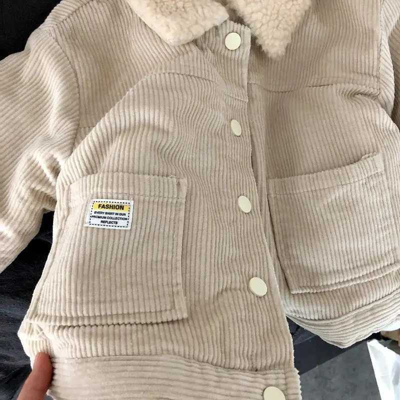 Girls winter thick warm jacket Korean boys and girls wearing lamb wool outerwear thick corduroy cotton jacketXJ241214