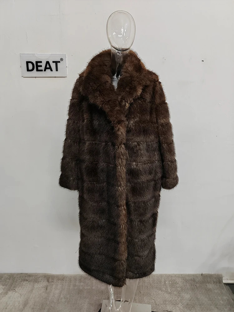 DEAT Fashion Womens Faux Fur Coat Vneck Long Sleeves No Placket Thickening Warm Pockets Overcoat Winter 7AB2642 241121