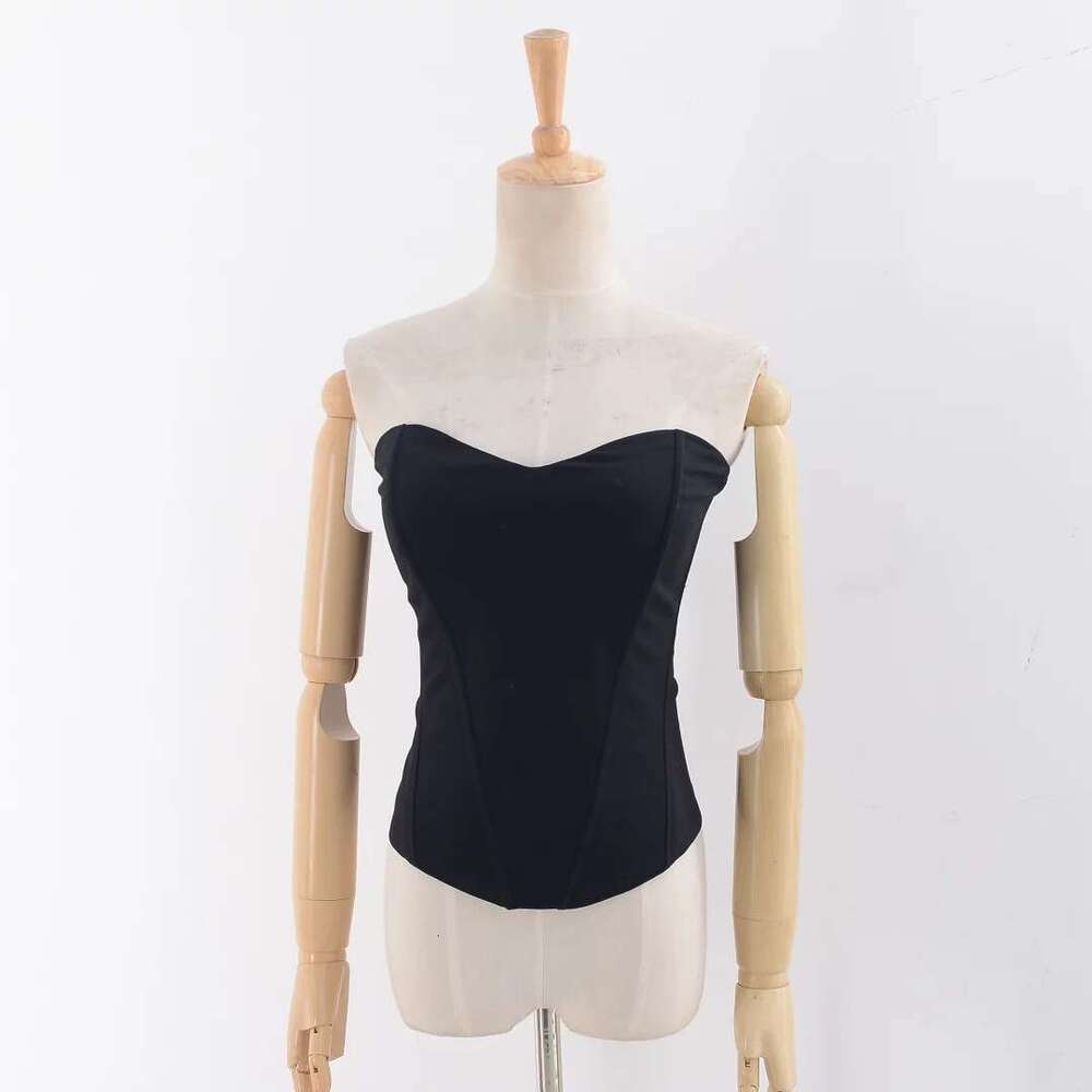 European American INS spicy girl three-dimensional cut slimming fishbone sexy corset, strapless wrap, slim fit, off shoulder base top 2024 new style, 
