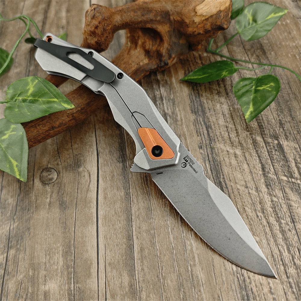 KS 2075 Payout Assisted Flipper Folding 3.5 Stonewashed D2 Clip Point Blade Black G10 with Stainless Steel Bolster Handle Outdoor Hunting Hiking Knife