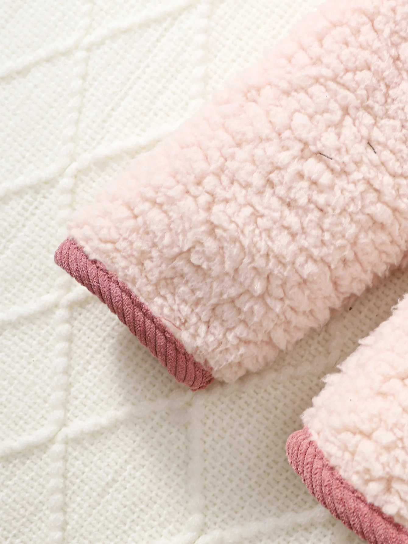 Girls Spring and Autumn Pink Plush Button Coat with Pockets Suitable for 8-14Y ChildrenXJ241214