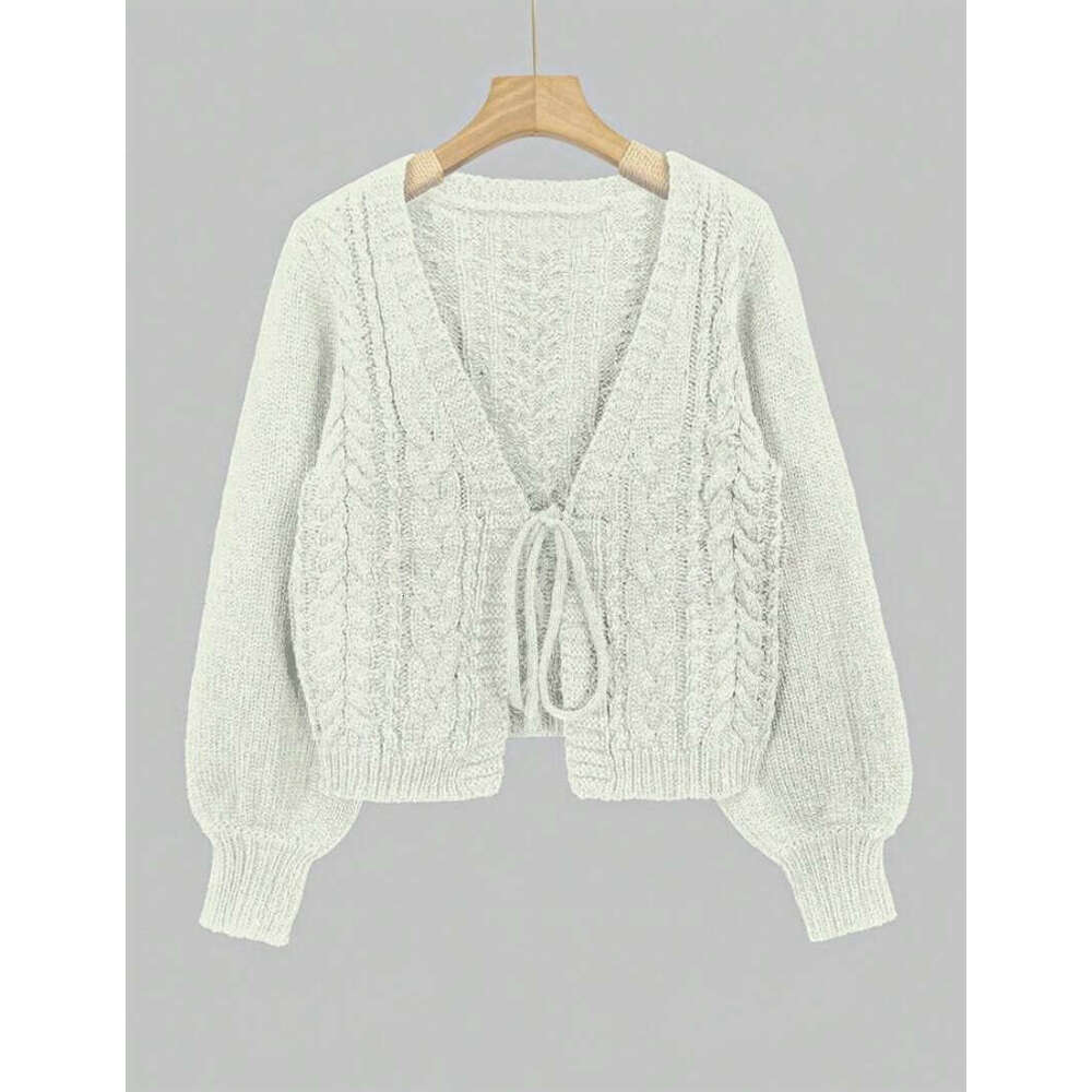 Europe And America V-Neck New Style Lace Knit Cardigan Solid Color Retro Fried Dough Twists Clothes Autumn Women's Long Sleeved Coat