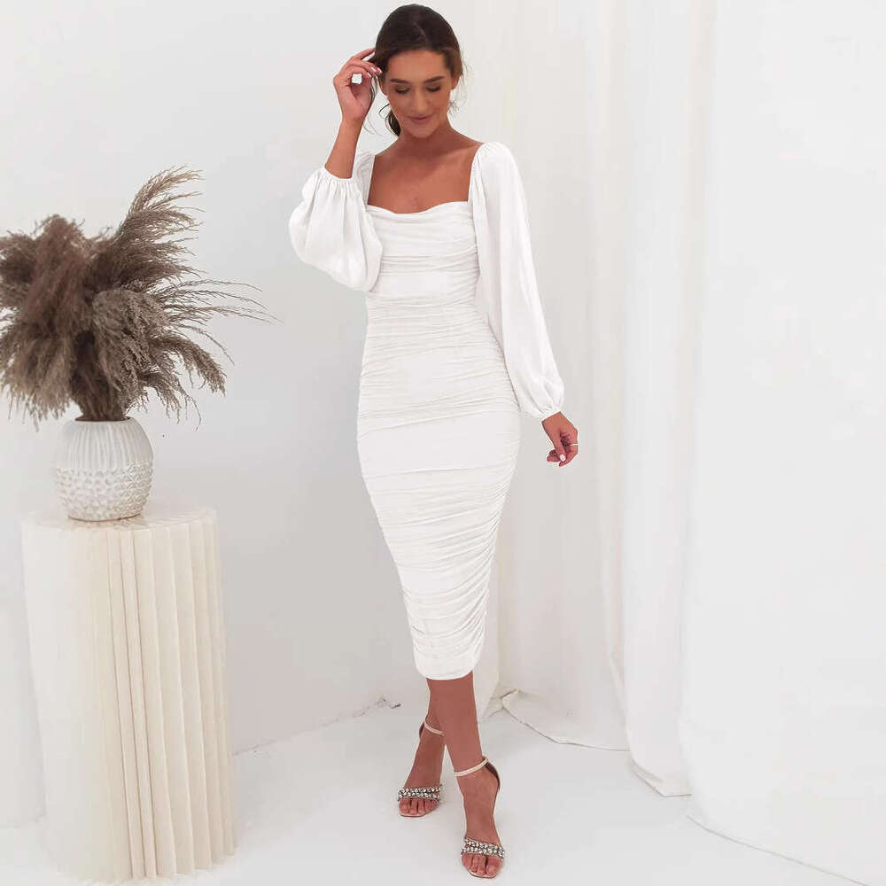 Lace Patchwork Toast Square Neck Slit Long One-Step Light Bridesmaid Dress, Fashionable Quality, Classic