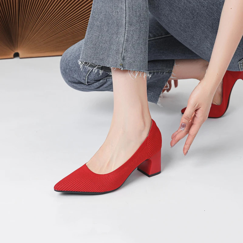 High heels womens 2024 spring/summer soft knitted breathable comfortable shoes 241213