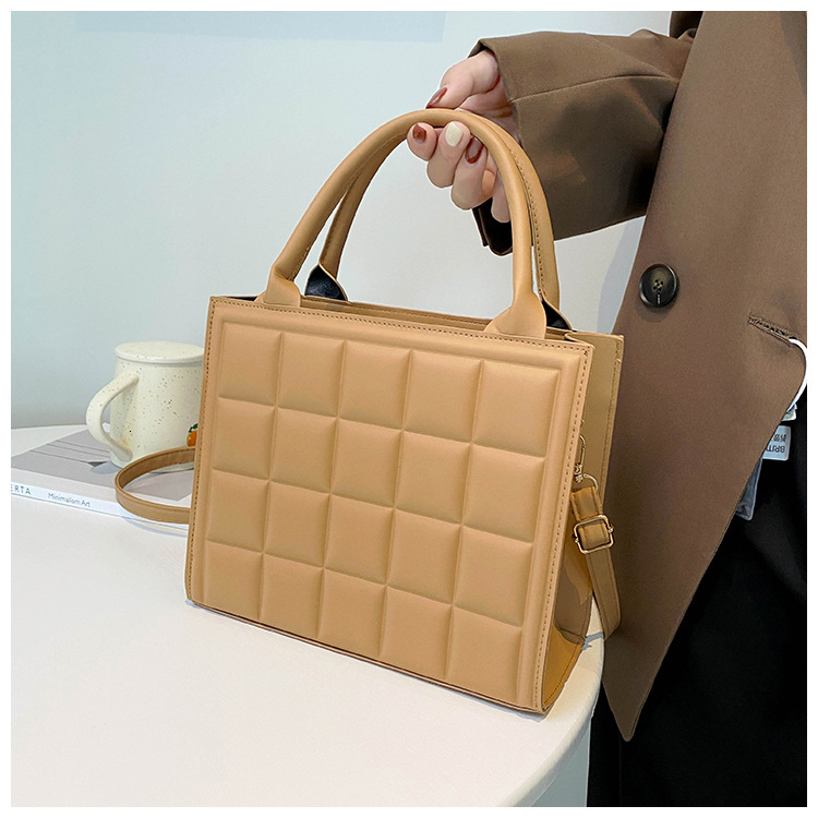 New Handbag Designer Women's Shoulder Bag Fashion Grid PU Leather Crossbody Bag Square Small Top Handle Bag Handbag