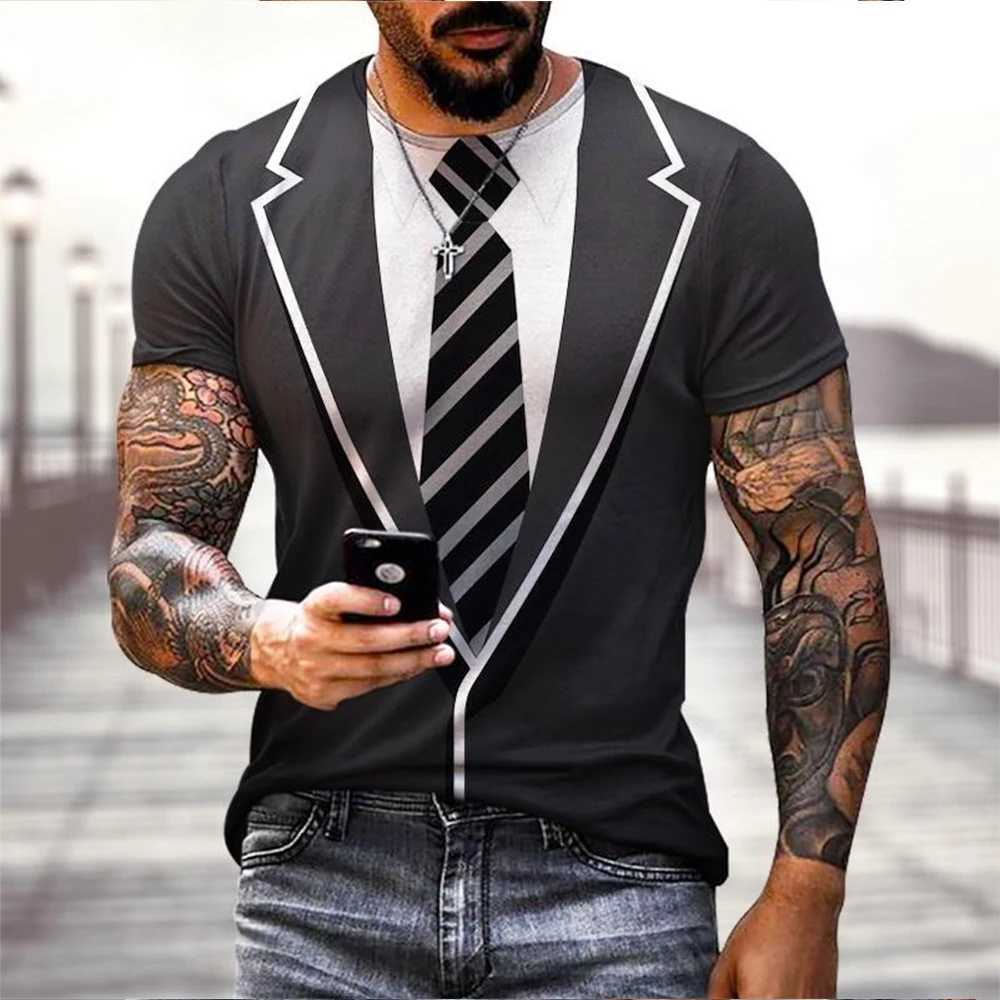 Summer fashion funny fake suit 3D printed T-shirt tailcoat tie T-shirt mens street short sleeved T-shirt W250224