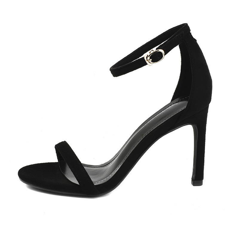 Fashionable Buckle Strap Sandals 2024 New Summer Popular High Heels Women's Shoes Slim Heel Black Fairy Style