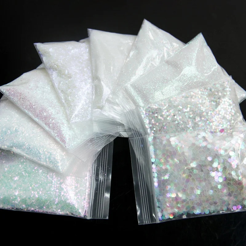 White iris nail glitter AB color mermaid mirror irregular slice 3D thin film paint art decoration 241213