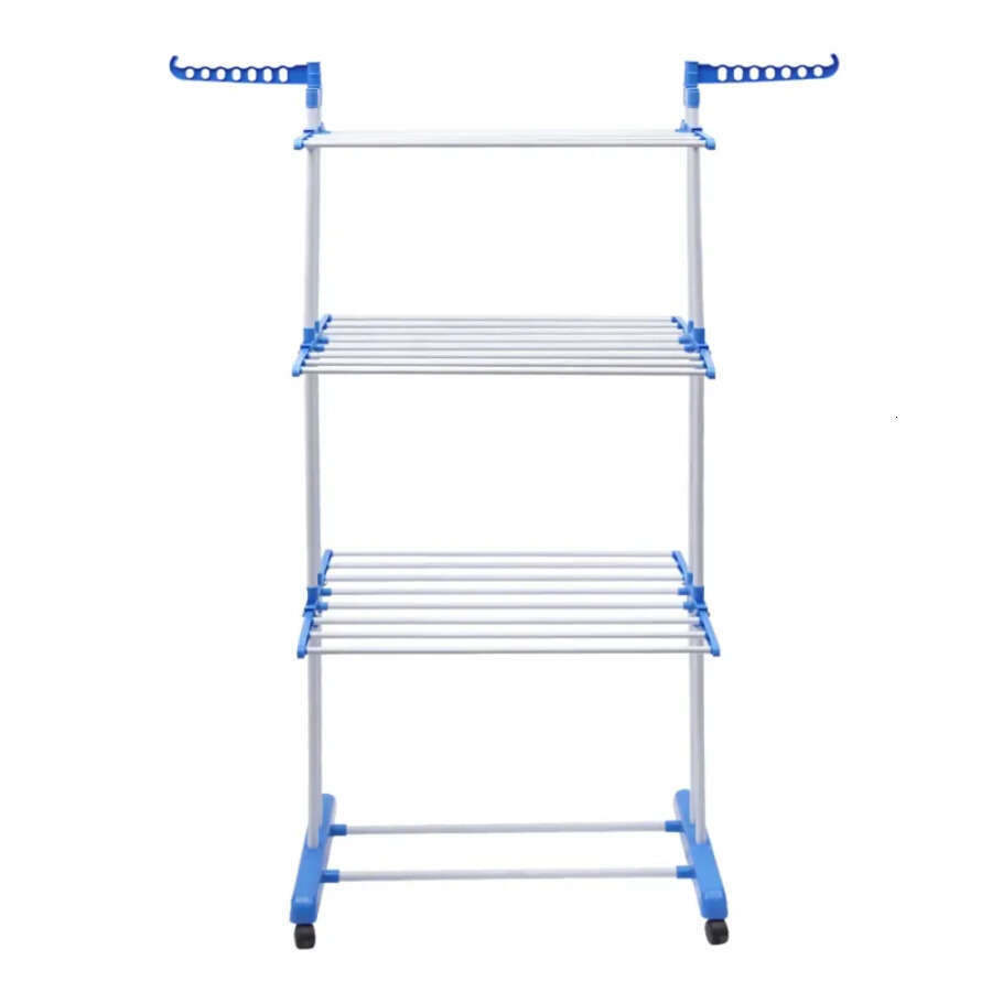 Drying Folding Rail 4-Tier Clothes Horses Rack Stainless Steel Laundry Garment Dryer Stand W 2 Side Wings
