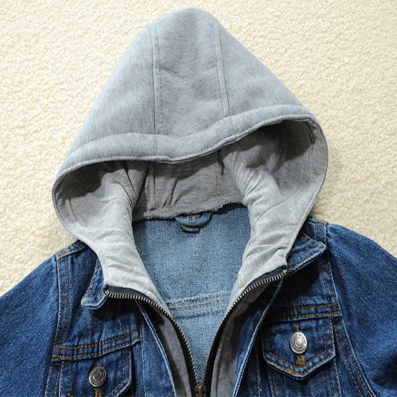 3-14Years Baby Boys Girls Hooded Jeans Coats Kids Solid Color Denim Jacket Children Long Sleeves Zipper Vintage OutwearXJ241214