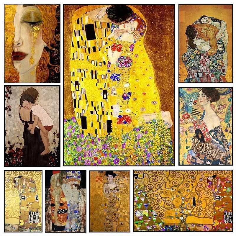 Gustav Klimt Freyas Tears Kiss Photo Poster Art Scandinavian HD Picture Canvas Painting and Printmaking Used for Living Room Home Decoration M241216