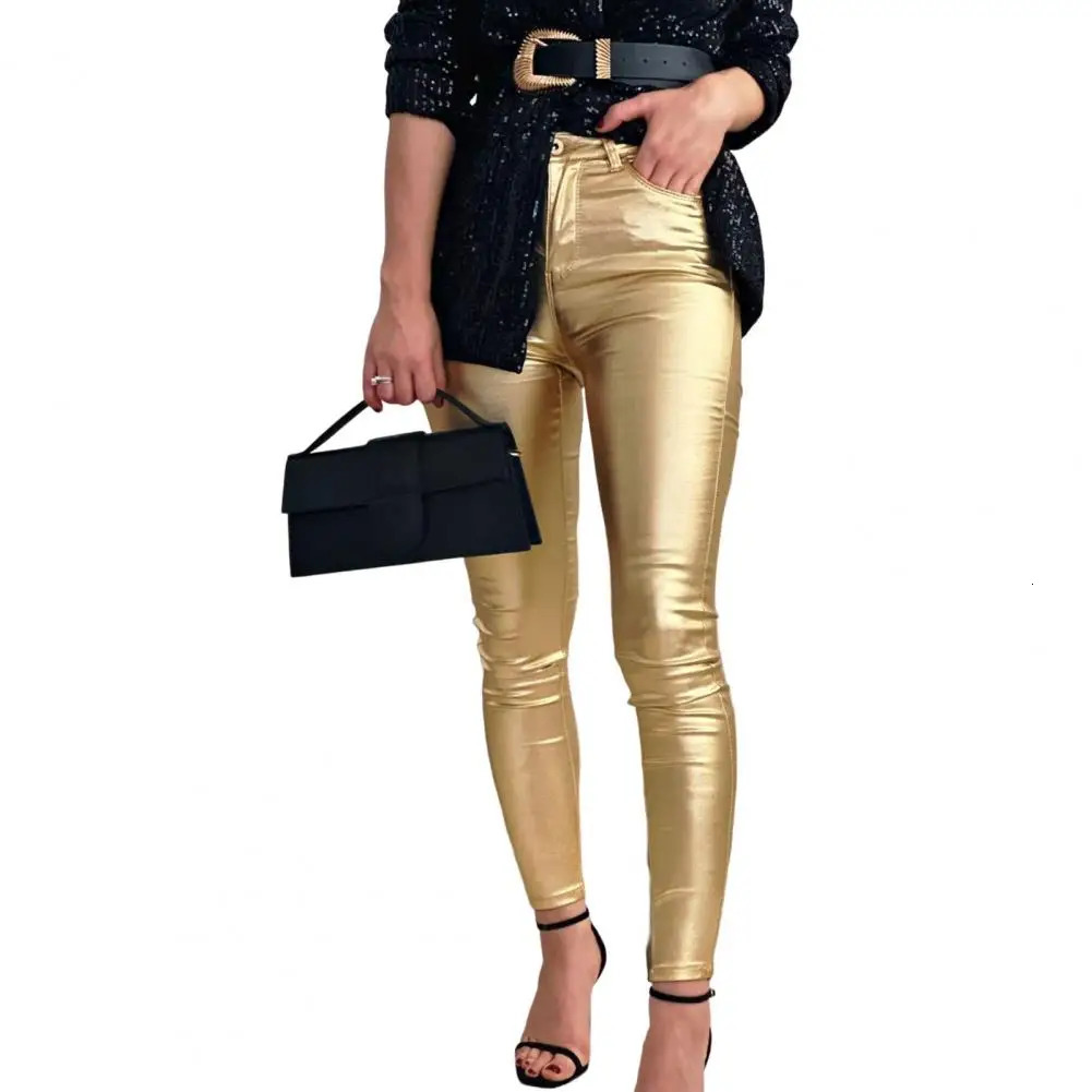 Womens long legs ankles tight stretch synthetic leather womens trousers pants clothing 241212