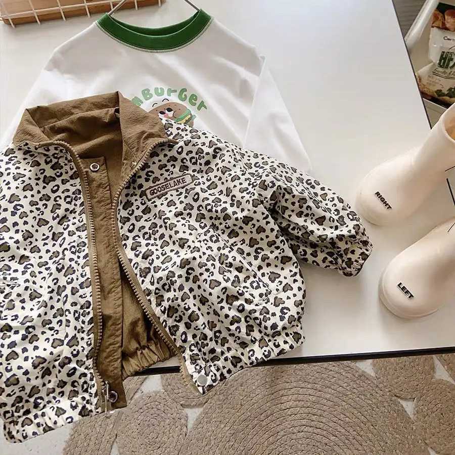 Childrens Autumn New Coat Double sided Leopard Print Jacket for Boys and Girls Loose Top Childrens Clothing FashionXJ241214