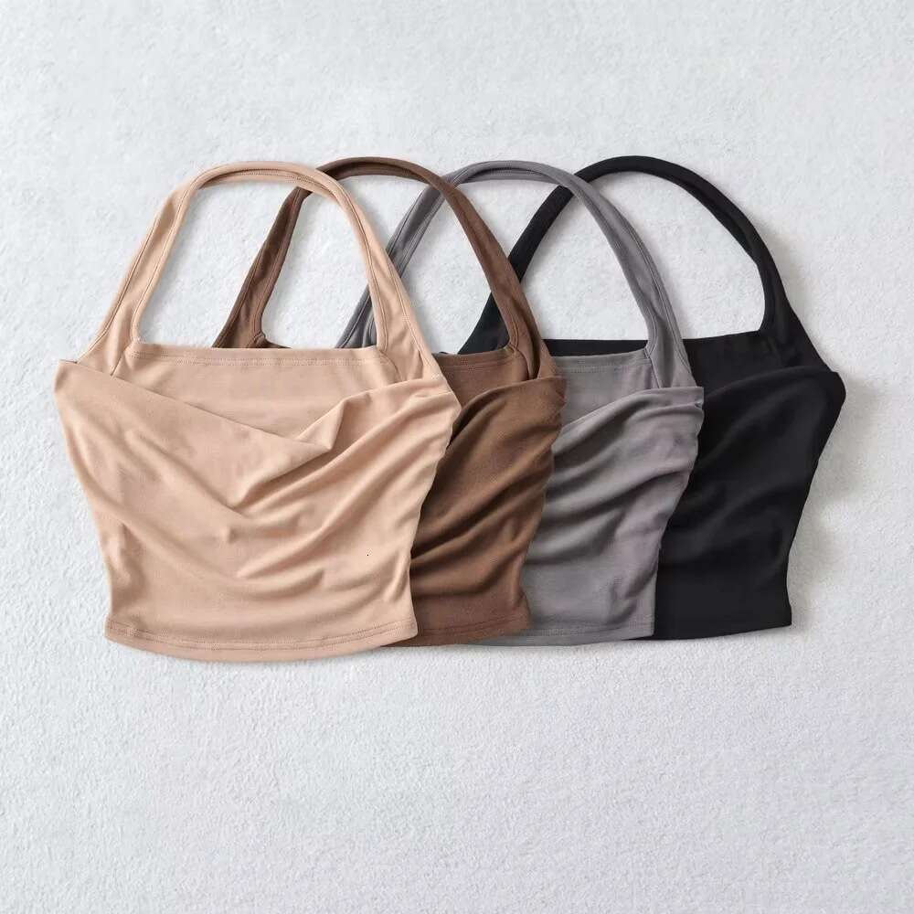 Swinging collar hanging neck vest for women in summer 2024, sexy hot girls, backless elastic slim fit, solid color small tank top, 2024 temperament ve