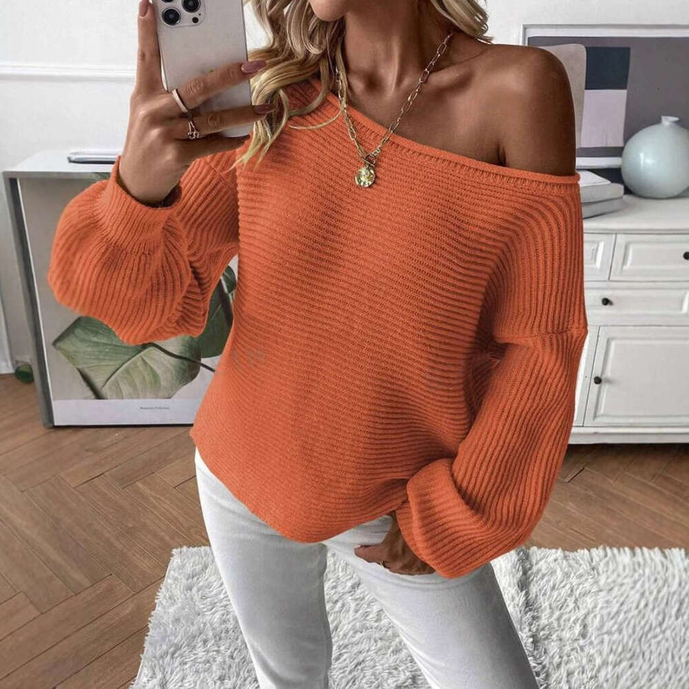 European American And Winter Knitwear Clothing, Autumn Women's Casual One Necked Off Shoulder Solid Color Versatile