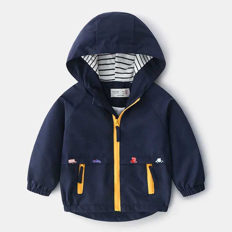 Boys Spring Autumn Coats Kids Jackets Toddler Hooded Windbreaker With Pocket Children Zipper Outerwear Baby Clothes 2-7 YearsXJ241214