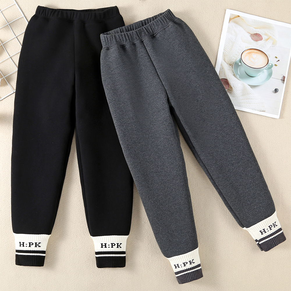 Trousers Girls Leggings With Thickened Fleece For Autumn And Winter Wear Stylish Childrens Pants Big Onepiece Warm Korean Version Dro Ote3A