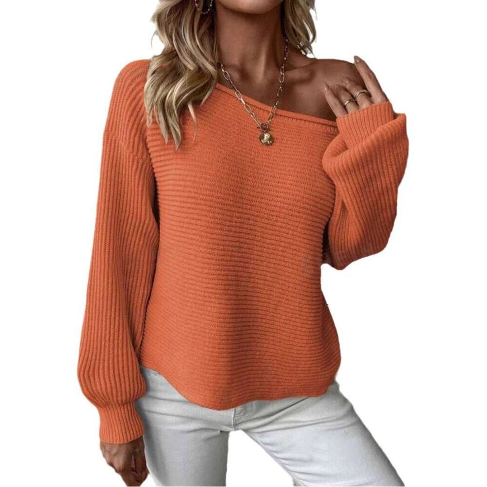 European American And Winter Knitwear Clothing, Autumn Women's Casual One Necked Off Shoulder Solid Color Versatile