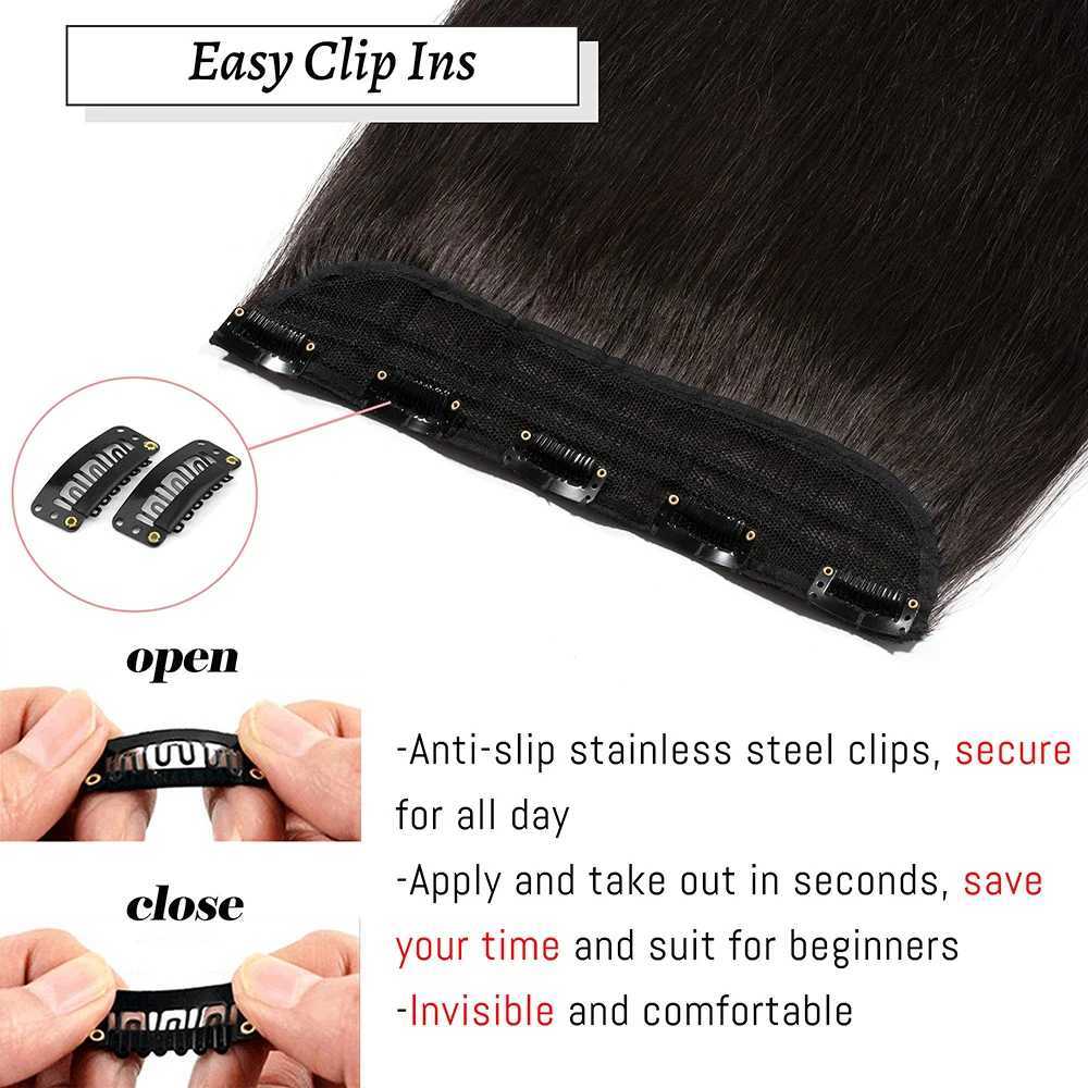 Clip in Human Hair Extensions One Piece 5 Clips 100% Real Human Hair Straight Soft One Piece Natural Human Hair Extensions 100gXJ241216