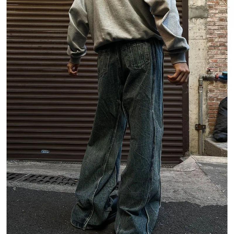 Men's Jeans American High Street Men And Women Trendy Silhouette Splicing Straight Leg Couple Spring Loose Retro Casual Pants Y2k