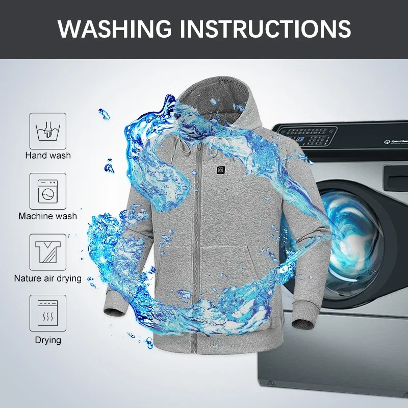 100% pure cotton far-infrared USB battery powered mens hoodie jacket sweater 241214