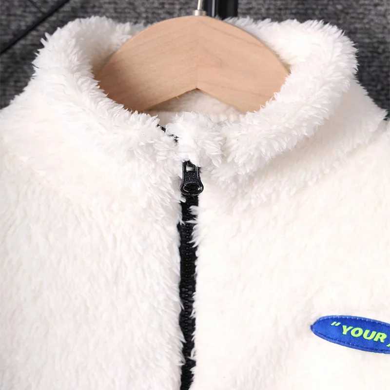Autumn And Winter Boys Cute Cold And Warm Plush Color Contrast Panel Zipper Jacket Coat For Daily Casual Birthday Par ClothingXJ241214