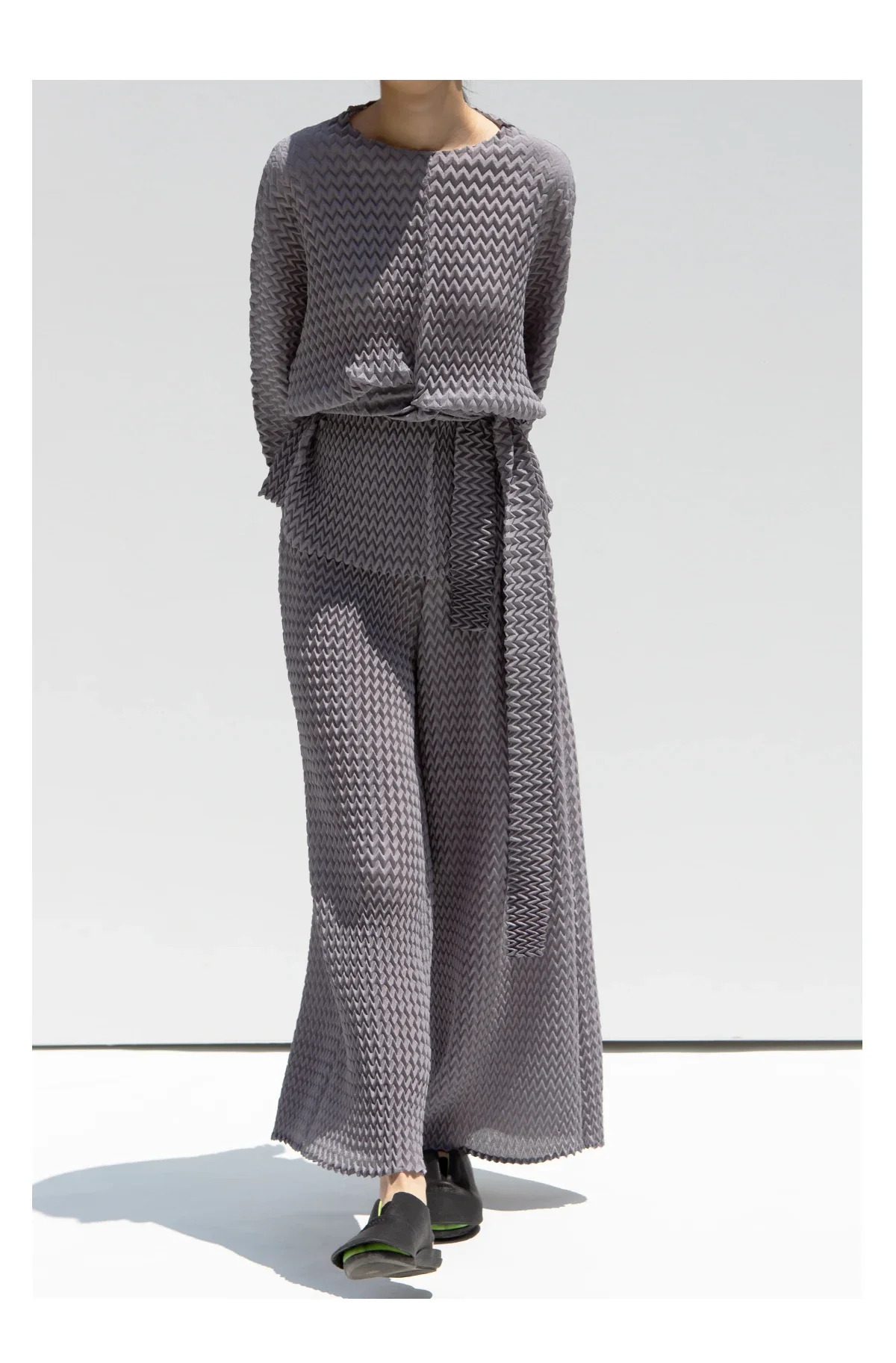 Pleats Pleated Trousers Set Autumn Solid Color Baggy Large Size Skinny Long Blouse Suit Two Set 241121