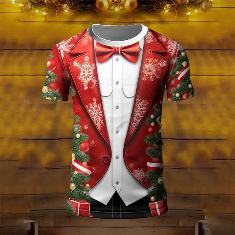 Fashion 3D Merry Christmas Print T-shirt Santa Claus Christmas pattern T-shirt Men and women short sleeve neutral top clothing W241216