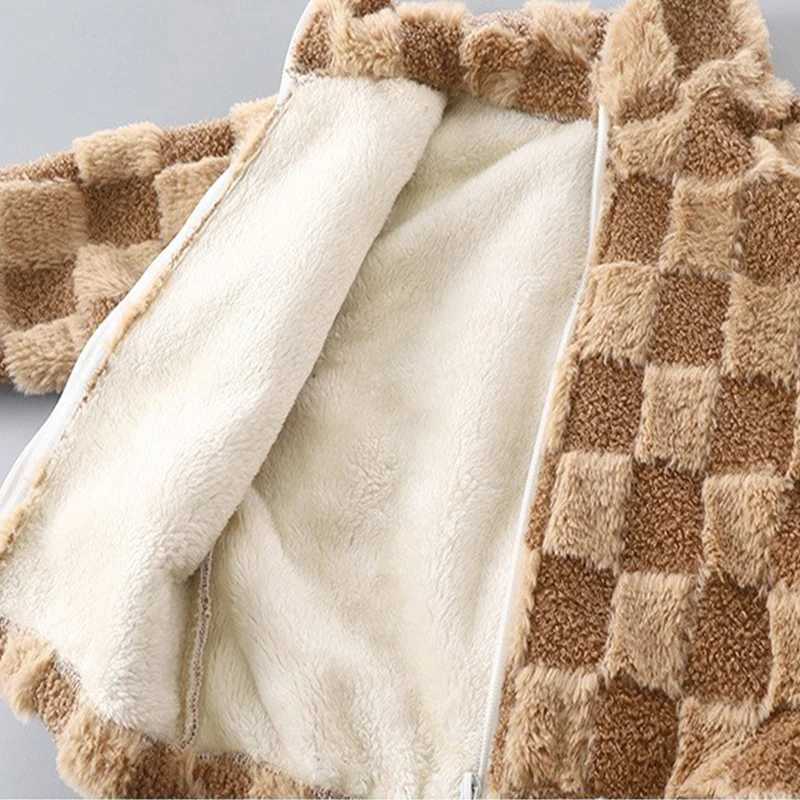 Thermal Fleece Jacket Boys Winter Warm Faux Fur Coat Girls Princess Outwear Fashion Plush Zipper Sweater Kids Clothes 1-10 YearsXJ241214