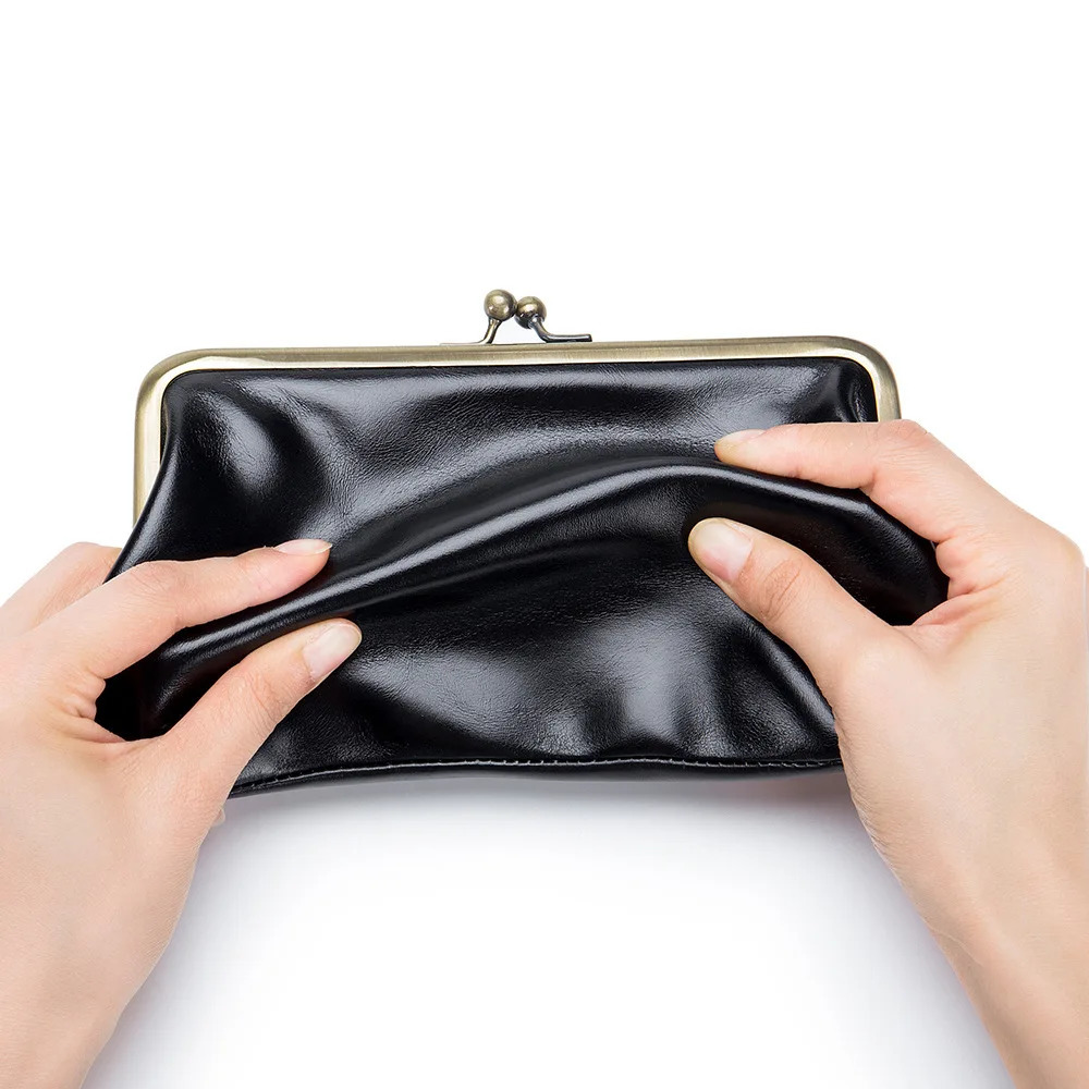 Kisslock womens wallet genuine leather womens wallet long clutch bag Laides long clip cow leather mobile phone wallet 241212