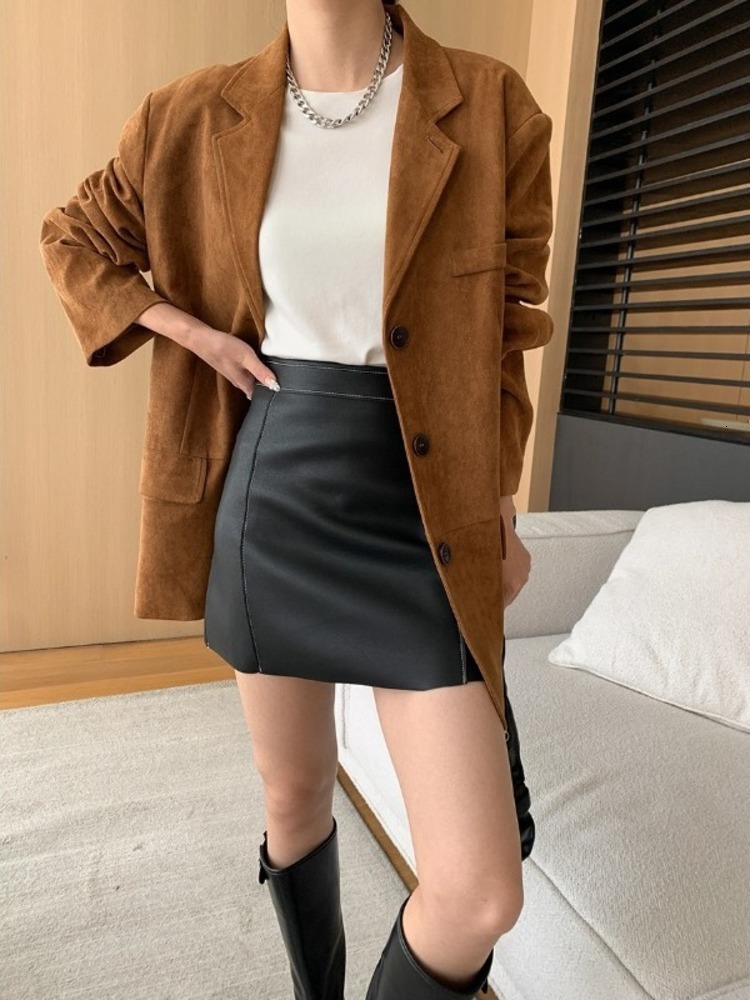 Vintage Blazer Coat Single Breasted Long Sleeve Loose All Match Casual Jacket Women Spring Autumn A9810