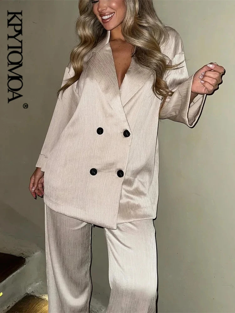 KPYTOMOA Womens Double Chest Loose Sweatshirt and High Elasticity Waist Wide Leg Pants Two Piece Set Fashionable 241212