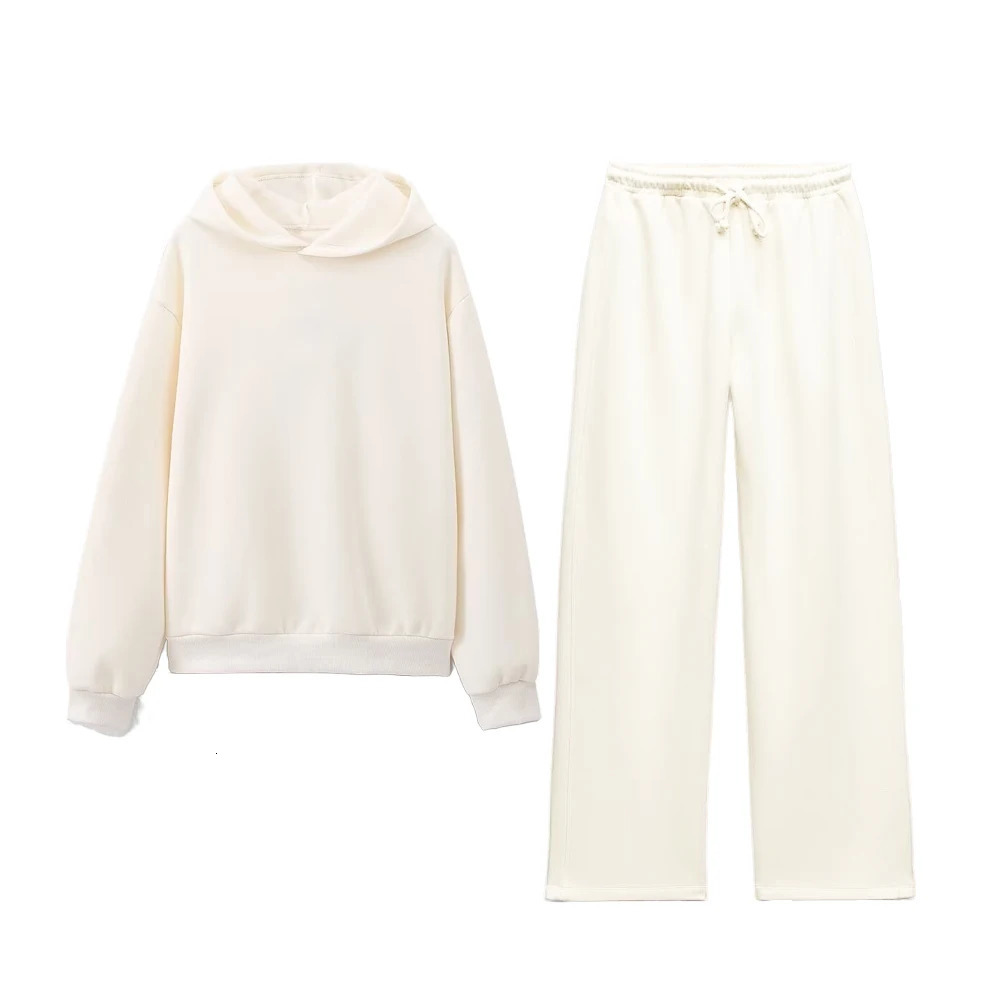 Womens Wide Leg Pants Suit Flannelette Hoodie MultiColor Can be Short Elastic Highwaisted Leisure 241121