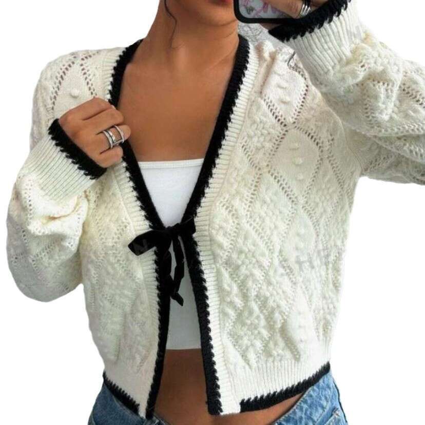 Autumn Women's Fashion Casual Bow White Cardigan Jacket Trend