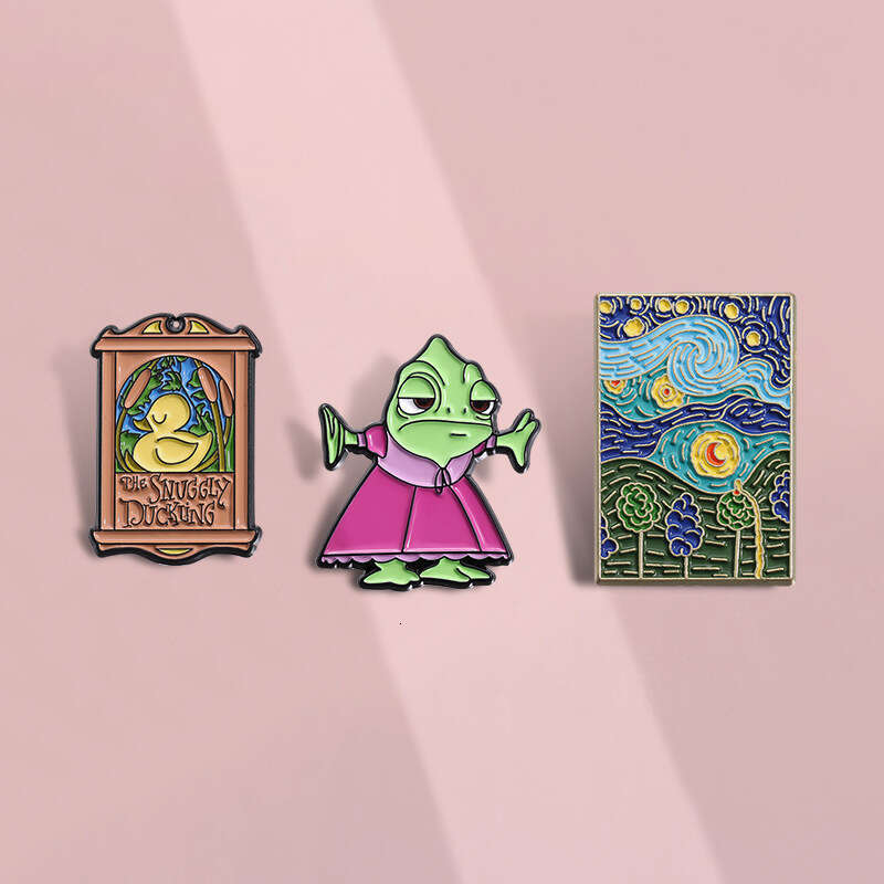 Cartoon Creative Metal Paint Badge Fun Film and Teion Surrounding Monsters Little Yellow Duck Starry Sky Oil Painting Art Brooch